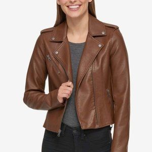 NWOT Levi's Women's Brown Cognac Faux Leather Motorcycle Jacket Size Small